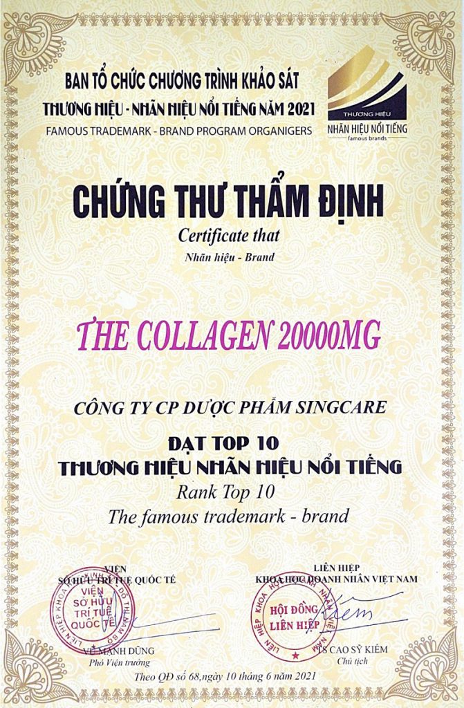 The collagen 20000mg đạt top 10 thương hiệu, nhãn hiệu nổi tiếng